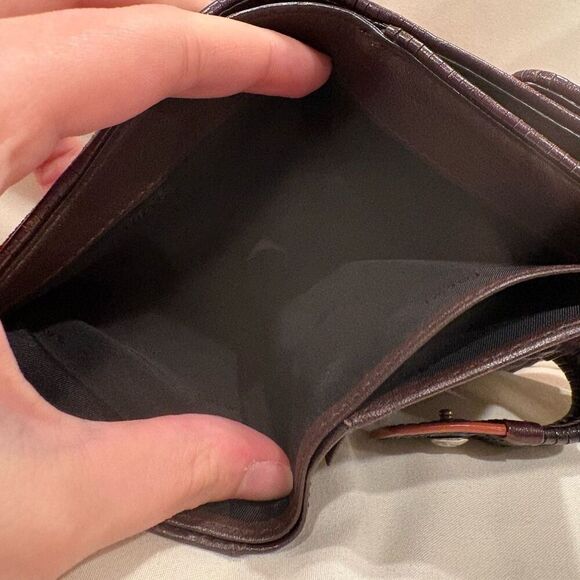 Loewe Deep Red Jacquard Anagram Cloth and Dark Brown Leather Wallet EUC - Picture 10 of 13